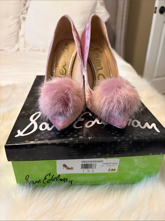 Sam Edelman Shoes - Sam Edelman Pink Velvet Pointed Toe Pumps with Pom-Pom